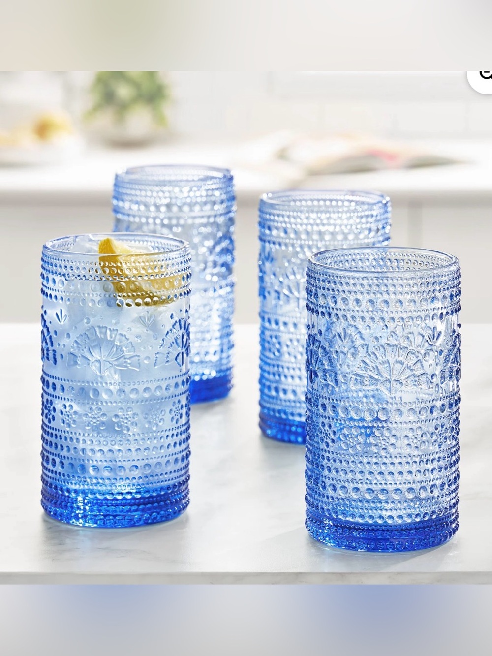 🔥S A L E🔥18oz Pioneer Woman Blue Channing 18oz Glass Tumblers Set of 4